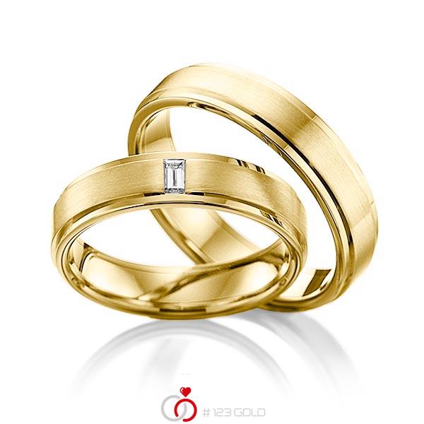 Paar klassische Trauringe/Eheringe in Gelbgold 585 mit zus. 0,06 ct. Baguette-Diamant tw, vs von 123gold - Y-1107-5 Paar klassische Trauringe/Eheringe in Gelbgold 585 mit zus. 0,06 ct. Baguette-Diamant tw, vs von 123gold - Y-1107-5