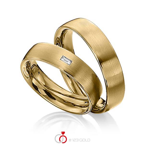 Paar klassische Trauringe/Eheringe in Gelbgold 585 mit zus. 0,06 ct. Baguette-Diamant tw, vs von 123gold - Y-1285-9 Paar klassische Trauringe/Eheringe in Gelbgold 585 mit zus. 0,06 ct. Baguette-Diamant tw, vs von 123gold - Y-1285-9