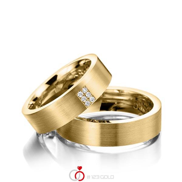 Paar klassische Trauringe/Eheringe in Gelbgold 585 mit zus. 0,06 ct. Brillant tw, si von 123gold - Y-1130-6 Paar klassische Trauringe/Eheringe in Gelbgold 585 mit zus. 0,06 ct. Brillant tw, si von 123gold - Y-1130-6