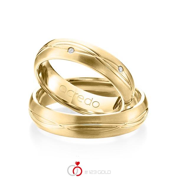 Paar klassische Trauringe/Eheringe in Gelbgold 585 mit zus. 0,06 ct. Brillant tw, si von acredo - A-1158-5 Paar klassische Trauringe/Eheringe in Gelbgold 585 mit zus. 0,06 ct. Brillant tw, si von acredo - A-1158-5