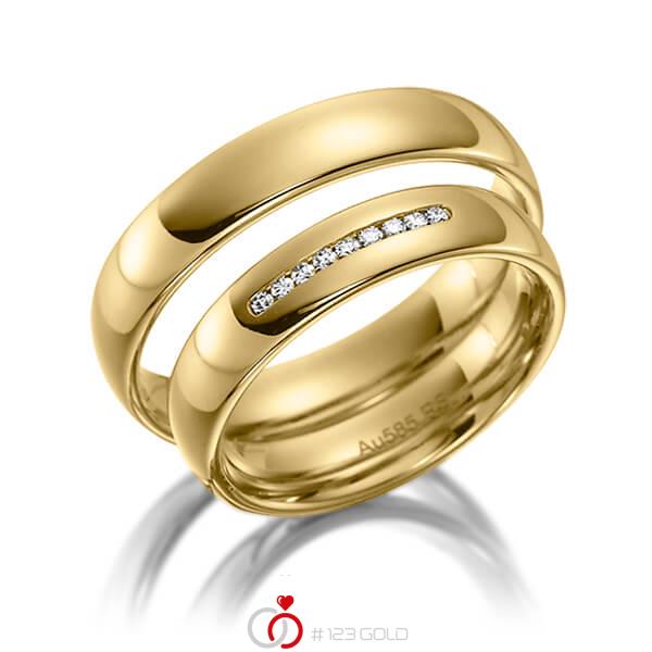 Paar klassische Trauringe/Eheringe in Gelbgold 585 mit zus. 0,072 ct. Brillant tw, si von acredo - S-1124-1 Paar klassische Trauringe/Eheringe in Gelbgold 585 mit zus. 0,072 ct. Brillant tw, si von acredo - S-1124-1