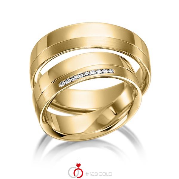 Paar klassische Trauringe/Eheringe in Gelbgold 585 mit zus. 0,072 ct. Brillant tw, si von acredo - S-1126-3 Paar klassische Trauringe/Eheringe in Gelbgold 585 mit zus. 0,072 ct. Brillant tw, si von acredo - S-1126-3