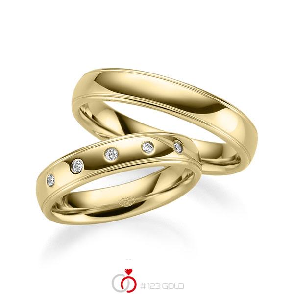 Paar klassische Trauringe/Eheringe in Gelbgold 585 mit zus. 0,075 ct. Brillant tw, si - UQ-1010-6 Paar klassische Trauringe/Eheringe in Gelbgold 585 mit zus. 0,075 ct. Brillant tw, si - UQ-1010-6