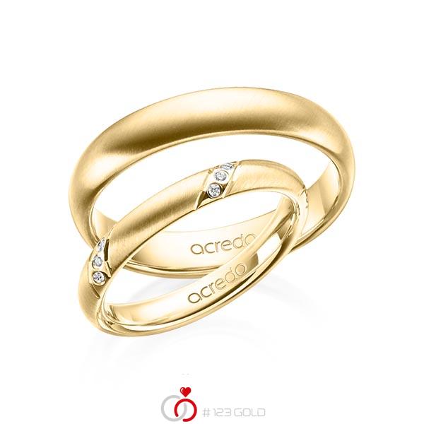 Paar klassische Trauringe/Eheringe in Gelbgold 585 mit zus. 0,075 ct. Brillant tw, si von acredo - A-1398-2 Paar klassische Trauringe/Eheringe in Gelbgold 585 mit zus. 0,075 ct. Brillant tw, si von acredo - A-1398-2