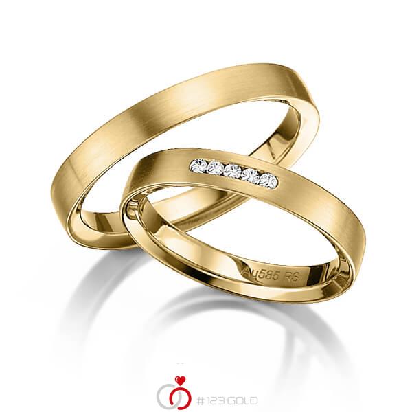Paar klassische Trauringe/Eheringe in Gelbgold 585 mit zus. 0,075 ct. Brillant tw, si von acredo - S-1123-2 Paar klassische Trauringe/Eheringe in Gelbgold 585 mit zus. 0,075 ct. Brillant tw, si von acredo - S-1123-2