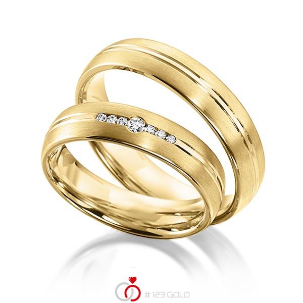 Paar klassische Trauringe/Eheringe in Gelbgold 585 mit zus. 0,078 ct. Brillant tw, si von acredo - S-1125-1 Paar klassische Trauringe/Eheringe in Gelbgold 585 mit zus. 0,078 ct. Brillant tw, si von acredo - S-1125-1