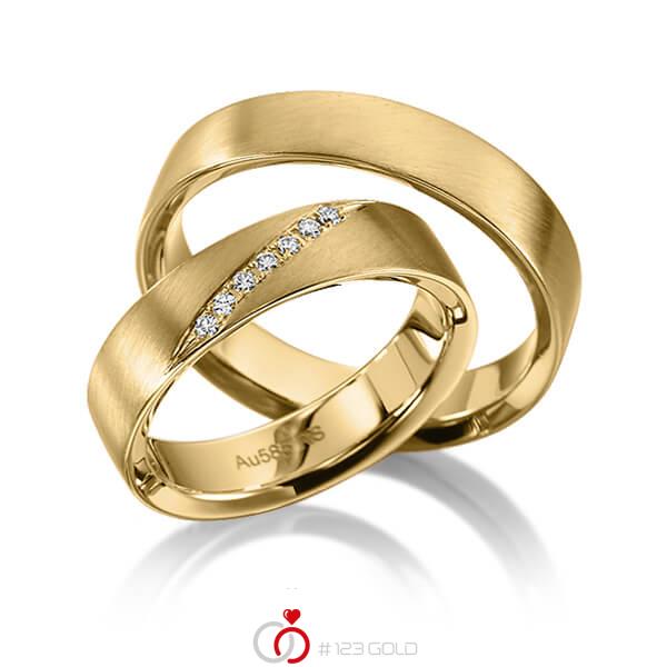 Paar klassische Trauringe/Eheringe in Gelbgold 585 mit zus. 0,07 ct. Brillant tw, si von acredo - S-1129-2 Paar klassische Trauringe/Eheringe in Gelbgold 585 mit zus. 0,07 ct. Brillant tw, si von acredo - S-1129-2