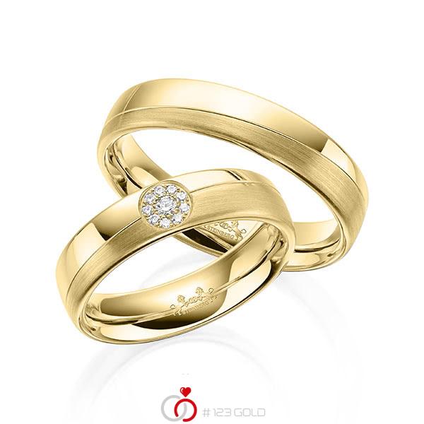 Paar klassische Trauringe/Eheringe in Gelbgold 585 mit zus. 0,07 ct. Brillant tw, si von Steinberg - Q-1608-2 Paar klassische Trauringe/Eheringe in Gelbgold 585 mit zus. 0,07 ct. Brillant tw, si von Steinberg - Q-1608-2