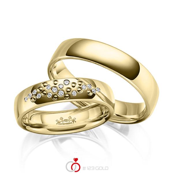 Paar klassische Trauringe/Eheringe in Gelbgold 585 mit zus. 0,084 ct. Brillant w, si von Steinberg - Q-1665-1 Paar klassische Trauringe/Eheringe in Gelbgold 585 mit zus. 0,084 ct. Brillant w, si von Steinberg - Q-1665-1