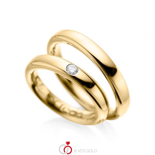 Paar klassische Trauringe/Eheringe in Gelbgold 585 mit zus. 0,08 ct. Brillant tw, si von acredo - A-1008-1 Paar klassische Trauringe/Eheringe in Gelbgold 585 mit zus. 0,08 ct. Brillant tw, si von acredo - A-1008-1
