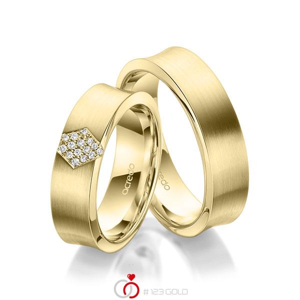 Paar klassische Trauringe/Eheringe in Gelbgold 585 mit zus. 0,08 ct. Brillant tw, si von acredo - A-1975-3 Paar klassische Trauringe/Eheringe in Gelbgold 585 mit zus. 0,08 ct. Brillant tw, si von acredo - A-1975-3