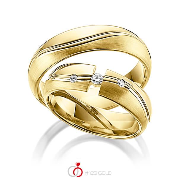 Paar klassische Trauringe/Eheringe in Gelbgold 585 mit zus. 0,09 ct. Brillant tw, si von Steinberg - Q-1187-7 Paar klassische Trauringe/Eheringe in Gelbgold 585 mit zus. 0,09 ct. Brillant tw, si von Steinberg - Q-1187-7