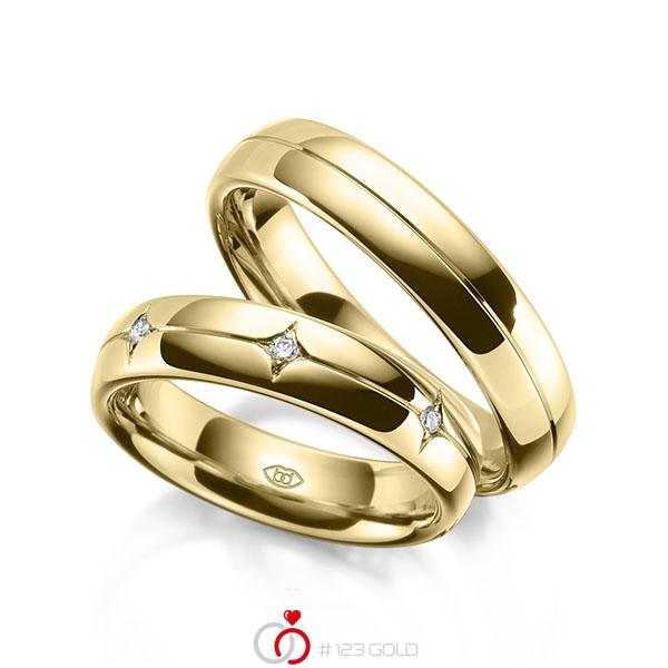 Paar klassische Trauringe/Eheringe in Gelbgold 585 mit zus. 0,105 ct. Brillant tw, si von 123gold - Y-1447-2 Paar klassische Trauringe/Eheringe in Gelbgold 585 mit zus. 0,105 ct. Brillant tw, si von 123gold - Y-1447-2