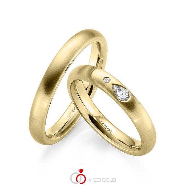 Paar klassische Trauringe/Eheringe in Gelbgold 585 mit zus. 0,108 ct. Brillant tw, vs tw, si von acredo - A-2138-2 Paar klassische Trauringe/Eheringe in Gelbgold 585 mit zus. 0,108 ct. Brillant tw, vs tw, si von acredo - A-2138-2