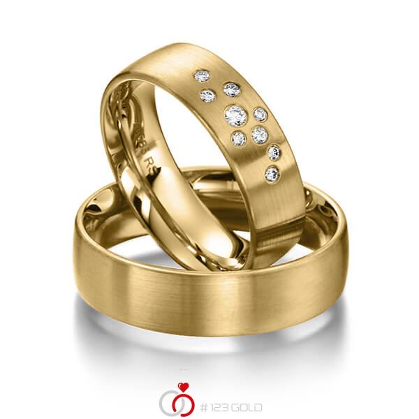 Paar klassische Trauringe/Eheringe in Gelbgold 585 mit zus. 0,114 ct. Brillant tw, si von acredo - S-1121-1 Paar klassische Trauringe/Eheringe in Gelbgold 585 mit zus. 0,114 ct. Brillant tw, si von acredo - S-1121-1