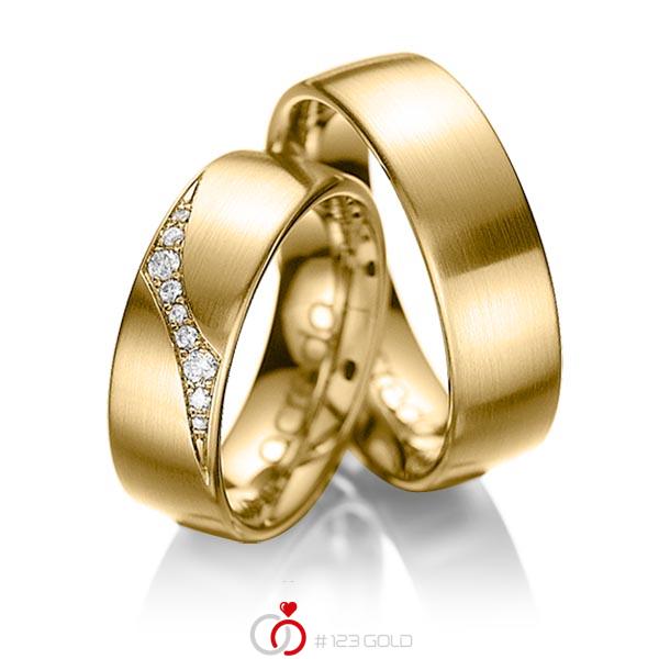Paar klassische Trauringe/Eheringe in Gelbgold 585 mit zus. 0,115 ct. Brillant tw, si von acredo - A-1036-4 Paar klassische Trauringe/Eheringe in Gelbgold 585 mit zus. 0,115 ct. Brillant tw, si von acredo - A-1036-4