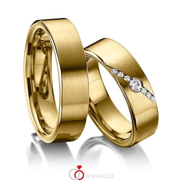 Paar klassische Trauringe/Eheringe in Gelbgold 585 mit zus. 0,118 ct. Brillant tw, si von acredo - A-6002-3 Paar klassische Trauringe/Eheringe in Gelbgold 585 mit zus. 0,118 ct. Brillant tw, si von acredo - A-6002-3