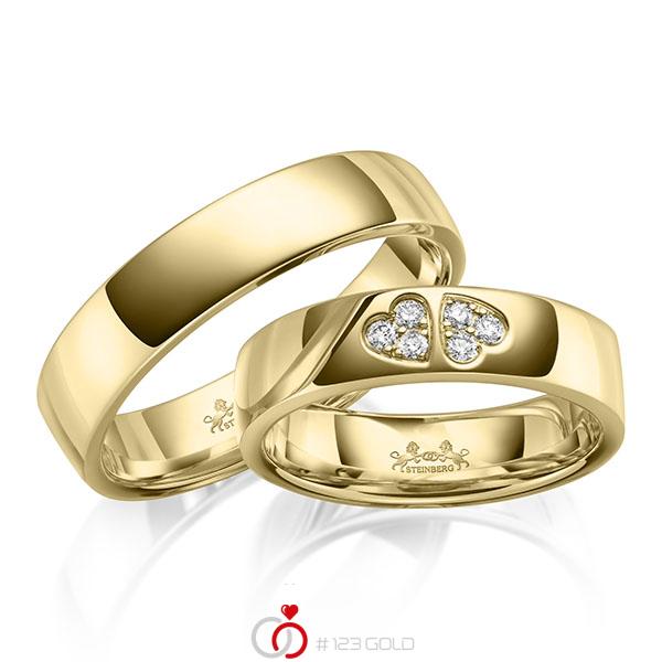 Paar klassische Trauringe/Eheringe in Gelbgold 585 mit zus. 0,11 ct. Brillant tw, si von Steinberg - Q-1660-1 Paar klassische Trauringe/Eheringe in Gelbgold 585 mit zus. 0,11 ct. Brillant tw, si von Steinberg - Q-1660-1