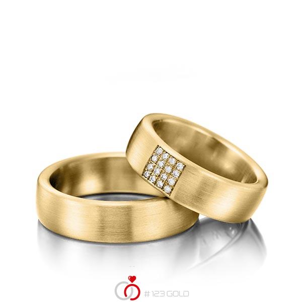 Paar klassische Trauringe/Eheringe in Gelbgold 585 mit zus. 0,128 ct. Brillant tw, si von Steinberg - Q-1201-2 Paar klassische Trauringe/Eheringe in Gelbgold 585 mit zus. 0,128 ct. Brillant tw, si von Steinberg - Q-1201-2