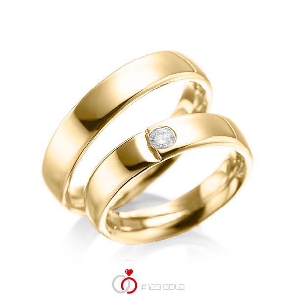 Paar klassische Trauringe/Eheringe in Gelbgold 585 mit zus. 0,12 ct. Brillant tw, si von acredo - A-1027-3 Paar klassische Trauringe/Eheringe in Gelbgold 585 mit zus. 0,12 ct. Brillant tw, si von acredo - A-1027-3