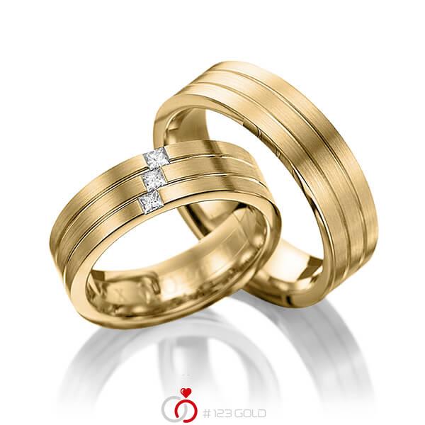 Paar klassische Trauringe/Eheringe in Gelbgold 585 mit zus. 0,12 ct. Prinzess-Diamant tw, vs von 123gold - Y-1094-5 Paar klassische Trauringe/Eheringe in Gelbgold 585 mit zus. 0,12 ct. Prinzess-Diamant tw, vs von 123gold - Y-1094-5