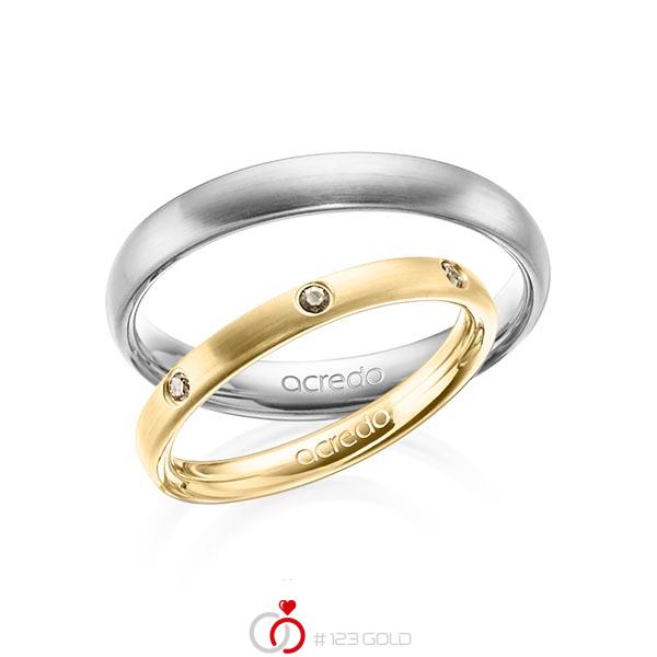 Paar klassische Trauringe/Eheringe in Gelbgold 585 mit zus. 0,14 ct. Brillant cognac von acredo - A-1399-11 Paar klassische Trauringe/Eheringe in Gelbgold 585 mit zus. 0,14 ct. Brillant cognac von acredo - A-1399-11