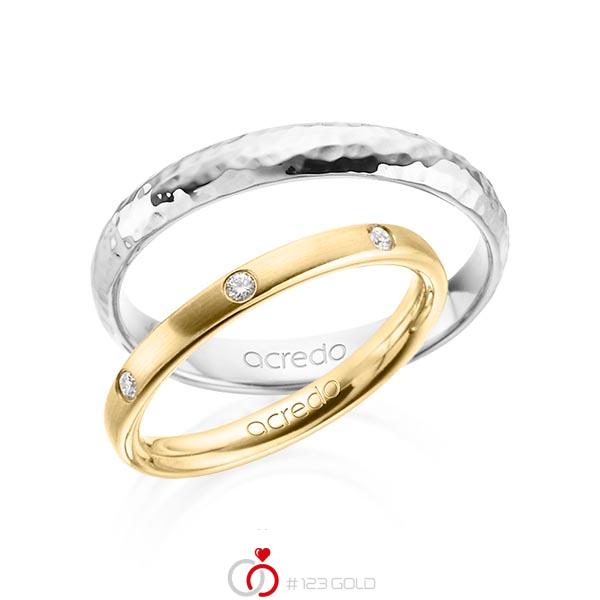 Paar klassische Trauringe/Eheringe in Gelbgold 585 mit zus. 0,14 ct. Brillant tw, si von acredo - A-1363-2 Paar klassische Trauringe/Eheringe in Gelbgold 585 mit zus. 0,14 ct. Brillant tw, si von acredo - A-1363-2
