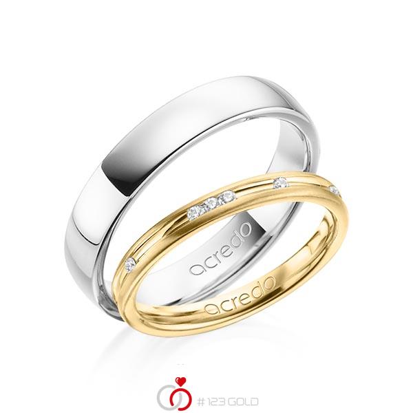 Paar klassische Trauringe/Eheringe in Gelbgold 585 mit zus. 0,14 ct. Brillant tw, si von acredo - A-1368-2 Paar klassische Trauringe/Eheringe in Gelbgold 585 mit zus. 0,14 ct. Brillant tw, si von acredo - A-1368-2