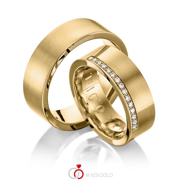 Paar klassische Trauringe/Eheringe in Gelbgold 585 mit zus. 0,15 ct. Brillant tw, si von 123gold - Y-1039-2 Paar klassische Trauringe/Eheringe in Gelbgold 585 mit zus. 0,15 ct. Brillant tw, si von 123gold - Y-1039-2