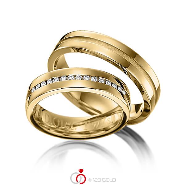 Paar klassische Trauringe/Eheringe in Gelbgold 585 mit zus. 0,15 ct. Brillant tw, si von 123gold - Y-1143-4 Paar klassische Trauringe/Eheringe in Gelbgold 585 mit zus. 0,15 ct. Brillant tw, si von 123gold - Y-1143-4