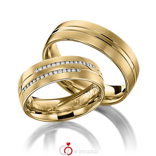 Paar klassische Trauringe/Eheringe in Gelbgold 585 mit zus. 0,15 ct. Brillant tw, si von 123gold - Y-1145-6 Paar klassische Trauringe/Eheringe in Gelbgold 585 mit zus. 0,15 ct. Brillant tw, si von 123gold - Y-1145-6
