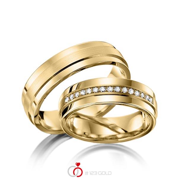 Paar klassische Trauringe/Eheringe in Gelbgold 585 mit zus. 0,15 ct. Brillant tw, si von 123gold - Y-1146-4 Paar klassische Trauringe/Eheringe in Gelbgold 585 mit zus. 0,15 ct. Brillant tw, si von 123gold - Y-1146-4