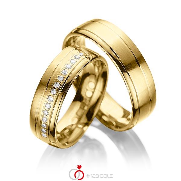 Paar klassische Trauringe/Eheringe in Gelbgold 585 mit zus. 0,15 ct. Brillant tw, si von acredo - A-1034-4 Paar klassische Trauringe/Eheringe in Gelbgold 585 mit zus. 0,15 ct. Brillant tw, si von acredo - A-1034-4
