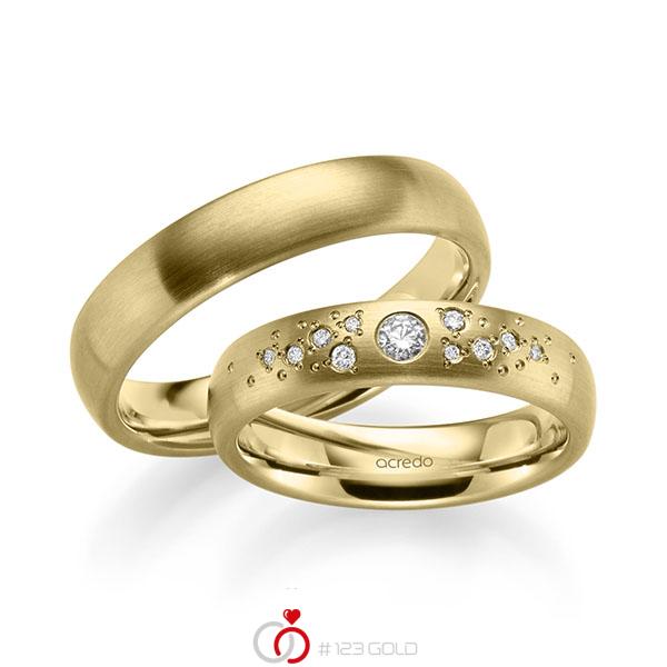 Paar klassische Trauringe/Eheringe in Gelbgold 585 mit zus. 0,166 ct. Brillant tw, si von acredo - A-2189-1 Paar klassische Trauringe/Eheringe in Gelbgold 585 mit zus. 0,166 ct. Brillant tw, si von acredo - A-2189-1