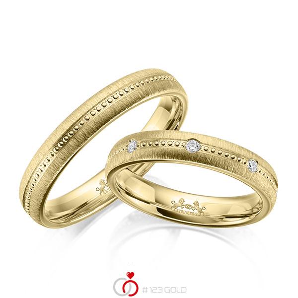 Paar klassische Trauringe/Eheringe in Gelbgold 585 mit zus. 0,16 ct. Brillant tw, si von Steinberg - Q-1647-5 Paar klassische Trauringe/Eheringe in Gelbgold 585 mit zus. 0,16 ct. Brillant tw, si von Steinberg - Q-1647-5