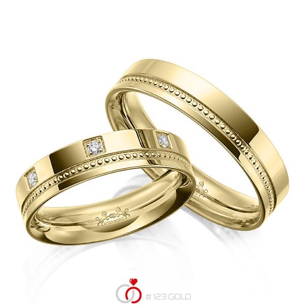 Paar klassische Trauringe/Eheringe in Gelbgold 585 mit zus. 0,175 ct. Brillant tw, si von Steinberg - Q-1648-6 Paar klassische Trauringe/Eheringe in Gelbgold 585 mit zus. 0,175 ct. Brillant tw, si von Steinberg - Q-1648-6