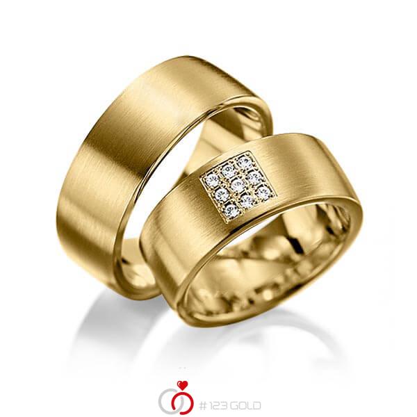 Paar klassische Trauringe/Eheringe in Gelbgold 585 mit zus. 0,18 ct. Brillant tw, si von 123gold - Y-1078-3 Paar klassische Trauringe/Eheringe in Gelbgold 585 mit zus. 0,18 ct. Brillant tw, si von 123gold - Y-1078-3