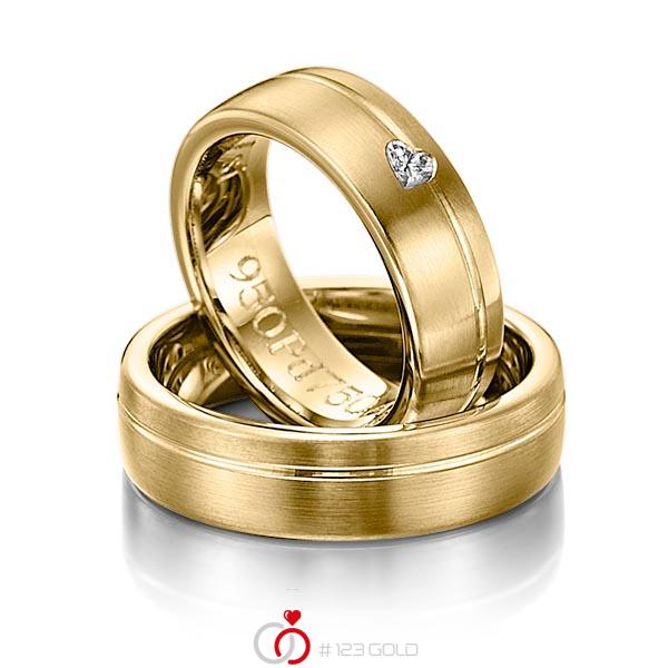 Paar klassische Trauringe/Eheringe in Gelbgold 585 mit zus. 0,1 ct. Herz-Diamant tw, vs von 123gold - Y-1133-6 Paar klassische Trauringe/Eheringe in Gelbgold 585 mit zus. 0,1 ct. Herz-Diamant tw, vs von 123gold - Y-1133-6