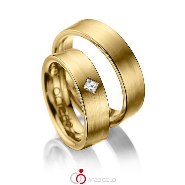 Paar klassische Trauringe/Eheringe in Gelbgold 585 mit zus. 0,1 ct. Prinzess-Diamant tw, si von acredo - A-1020-4 Paar klassische Trauringe/Eheringe in Gelbgold 585 mit zus. 0,1 ct. Prinzess-Diamant tw, si von acredo - A-1020-4