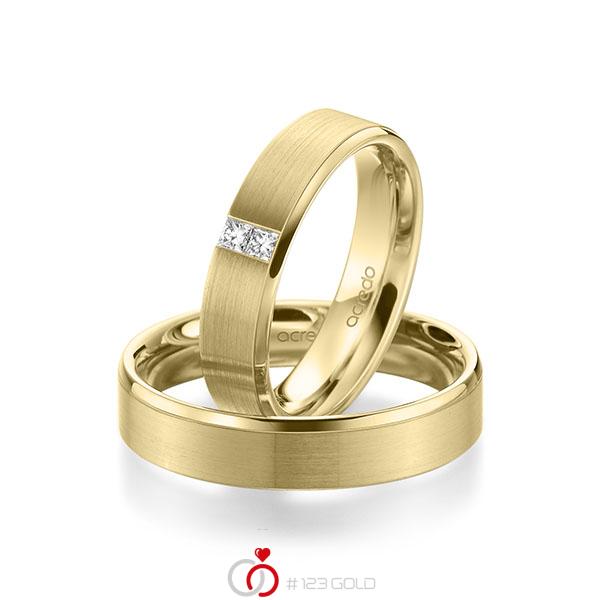 Paar klassische Trauringe/Eheringe in Gelbgold 585 mit zus. 0,1 ct. Prinzess-Diamant tw, si von acredo - A-1945-6 Paar klassische Trauringe/Eheringe in Gelbgold 585 mit zus. 0,1 ct. Prinzess-Diamant tw, si von acredo - A-1945-6