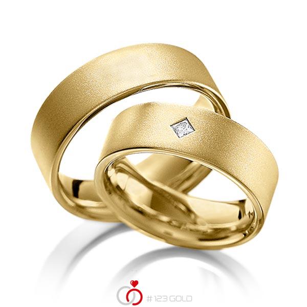Paar klassische Trauringe/Eheringe in Gelbgold 585 mit zus. 0,1 ct. Prinzess-Diamant tw, vs von acredo - A-1093-4 Paar klassische Trauringe/Eheringe in Gelbgold 585 mit zus. 0,1 ct. Prinzess-Diamant tw, vs von acredo - A-1093-4