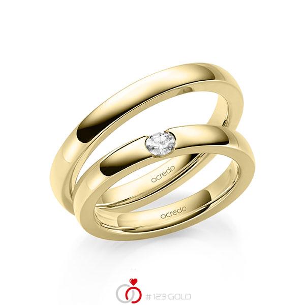 Paar klassische Trauringe/Eheringe in Gelbgold 585 mit zus. 0,1 ct. tw, vs von acredo - A-2140-1 Paar klassische Trauringe/Eheringe in Gelbgold 585 mit zus. 0,1 ct. tw, vs von acredo - A-2140-1