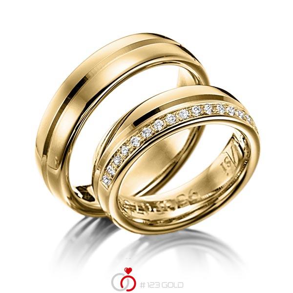 Paar klassische Trauringe/Eheringe in Gelbgold 585 mit zus. 0,225 ct. Brillant tw, si von 123gold - Y-1131-6 Paar klassische Trauringe/Eheringe in Gelbgold 585 mit zus. 0,225 ct. Brillant tw, si von 123gold - Y-1131-6