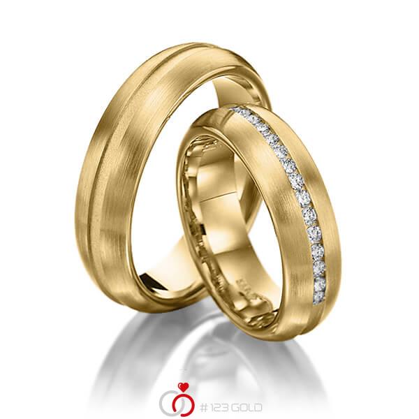 Paar klassische Trauringe/Eheringe in Gelbgold 585 mit zus. 0,225 ct. Brillant tw, si von 123gold - Y-1144-1 Paar klassische Trauringe/Eheringe in Gelbgold 585 mit zus. 0,225 ct. Brillant tw, si von 123gold - Y-1144-1