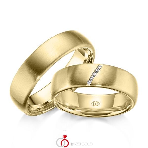 Paar klassische Trauringe/Eheringe in Gelbgold 585 mit zus. 0,225 ct. Brillant tw, si von 123gold - Y-1440-3 Paar klassische Trauringe/Eheringe in Gelbgold 585 mit zus. 0,225 ct. Brillant tw, si von 123gold - Y-1440-3