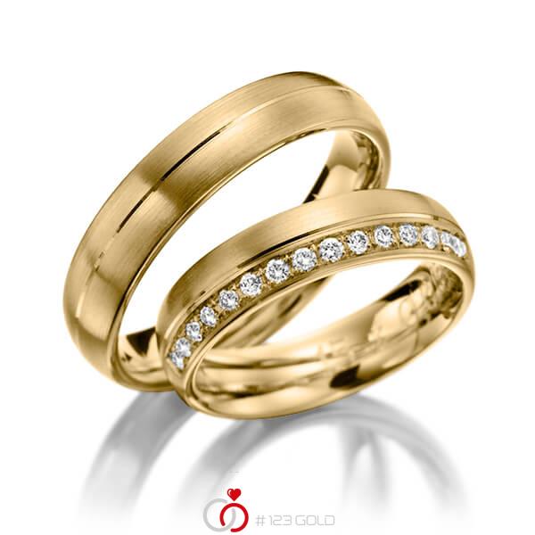 Paar klassische Trauringe/Eheringe in Gelbgold 585 mit zus. 0,225 ct. Brillant tw, si von Steinberg - Q-1200-2 Paar klassische Trauringe/Eheringe in Gelbgold 585 mit zus. 0,225 ct. Brillant tw, si von Steinberg - Q-1200-2