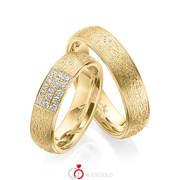 Paar klassische Trauringe/Eheringe in Gelbgold 585 mit zus. 0,225 ct. Brillant tw, si von Steinberg - Q-1569-1 Paar klassische Trauringe/Eheringe in Gelbgold 585 mit zus. 0,225 ct. Brillant tw, si von Steinberg - Q-1569-1