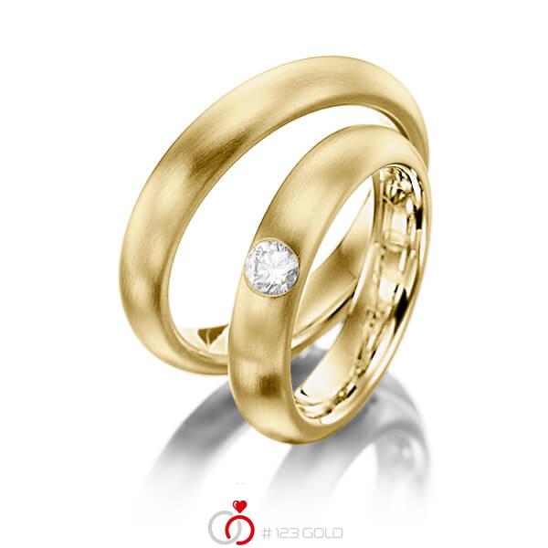 Paar klassische Trauringe/Eheringe in Gelbgold 585 mit zus. 0,22 ct. Brillant tw, si von Steinberg - Q-1234-1 Paar klassische Trauringe/Eheringe in Gelbgold 585 mit zus. 0,22 ct. Brillant tw, si von Steinberg - Q-1234-1