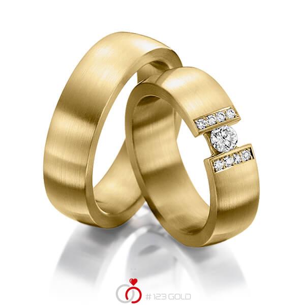 Paar klassische Trauringe/Eheringe in Gelbgold 585 mit zus. 0,25 ct. Brillant tw, si tw, vs von 123gold - Y-1277-4 Paar klassische Trauringe/Eheringe in Gelbgold 585 mit zus. 0,25 ct. Brillant tw, si tw, vs von 123gold - Y-1277-4