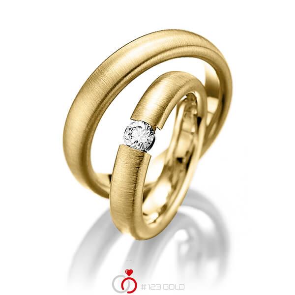 Paar klassische Trauringe/Eheringe in Gelbgold 585 mit zus. 0,25 ct. Brillant tw, si von Steinberg - Q-1245-1 Paar klassische Trauringe/Eheringe in Gelbgold 585 mit zus. 0,25 ct. Brillant tw, si von Steinberg - Q-1245-1